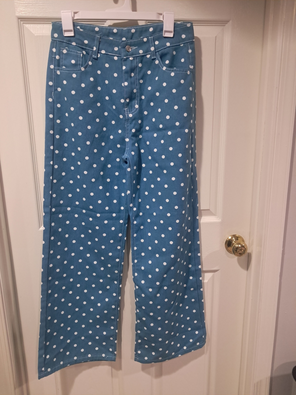 Blue Polka Dot Wide Leg Jeans